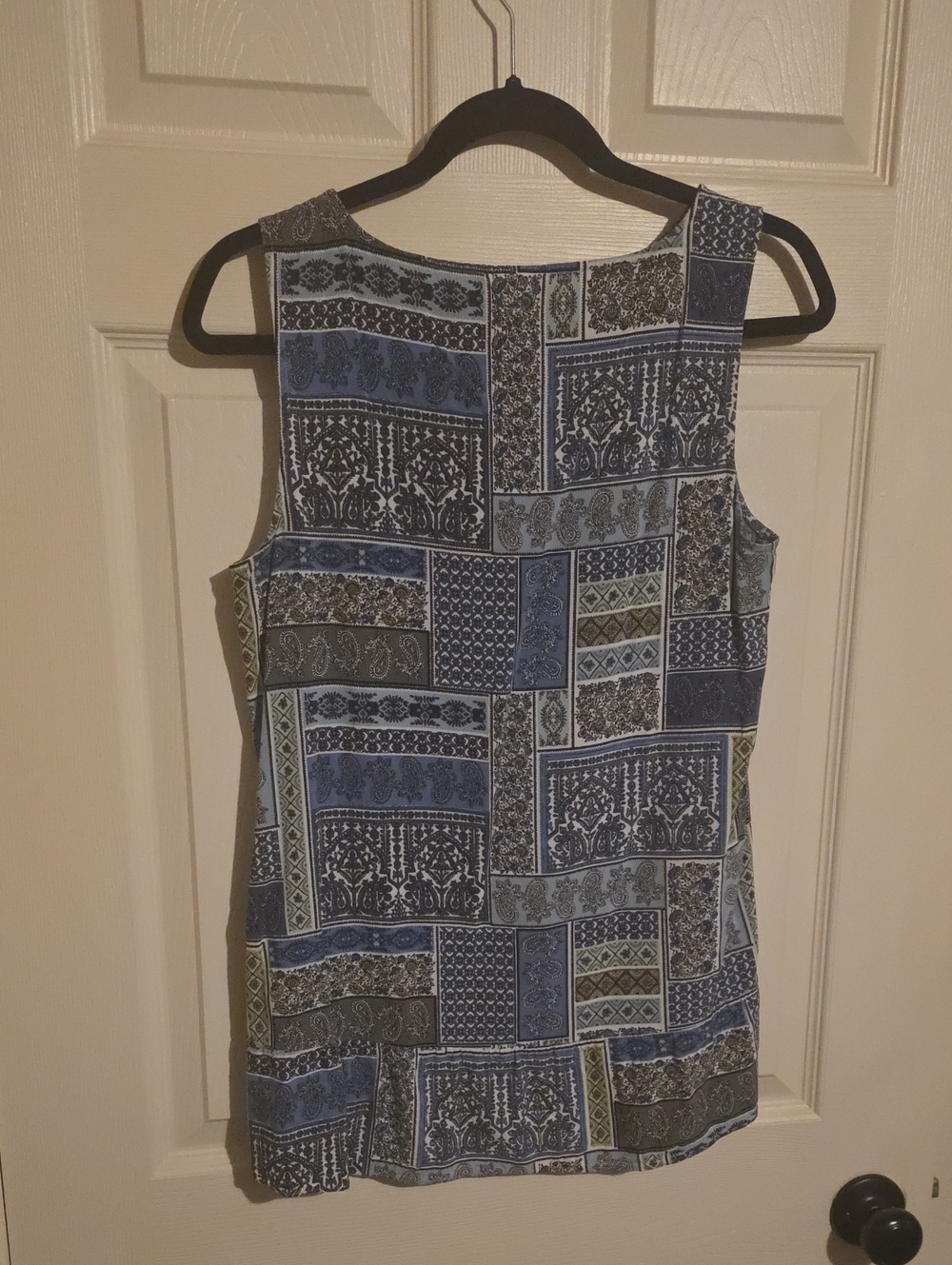 J. Jill Blue and Olive Patchwork Print Sleeveless Top